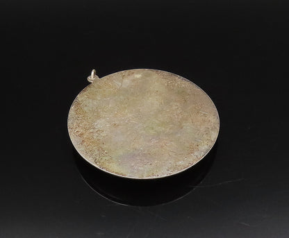 925 Sterling Silver  Vintage 3D Textured Elephant Round Mesh Pendant  PT21897