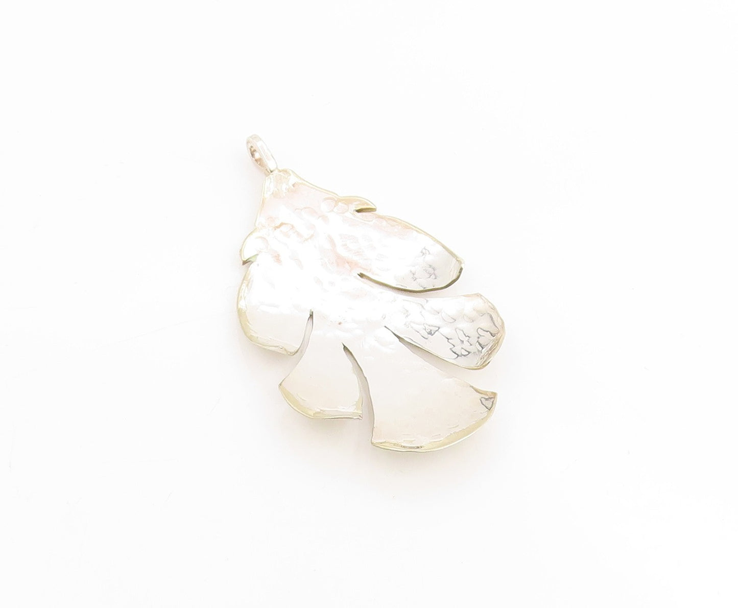 925 Sterling Silver Vintage Pendant Modernist Hammered Leaf Locket  PT25286