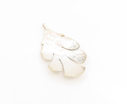 925 Sterling Silver Vintage Pendant Modernist Hammered Leaf Locket  PT25286