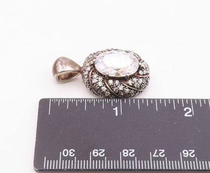 925 Sterling Silver   Vintage Sparkling Cubic Zirconia Oval Pendant  PT14994