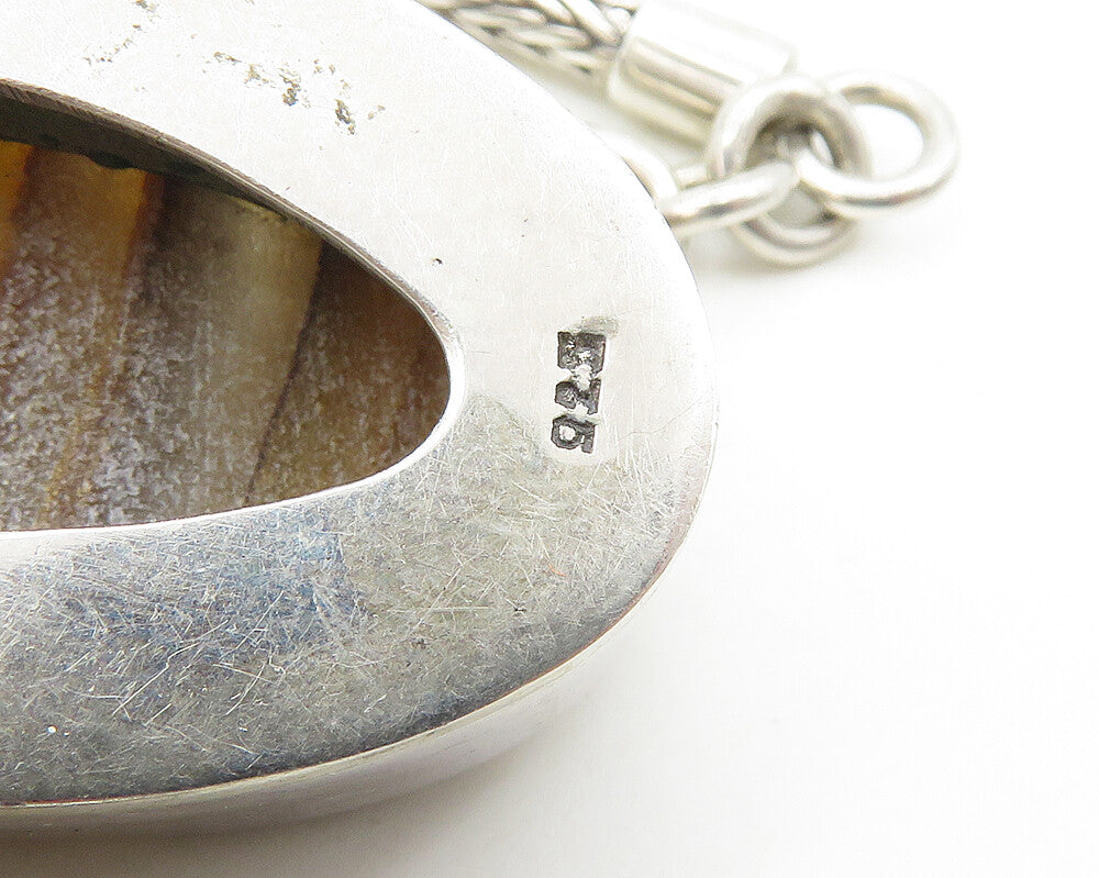 925 Sterling Silver  Vintage Cabochon Agate Shiny Wheat Chain Necklace  NE2855