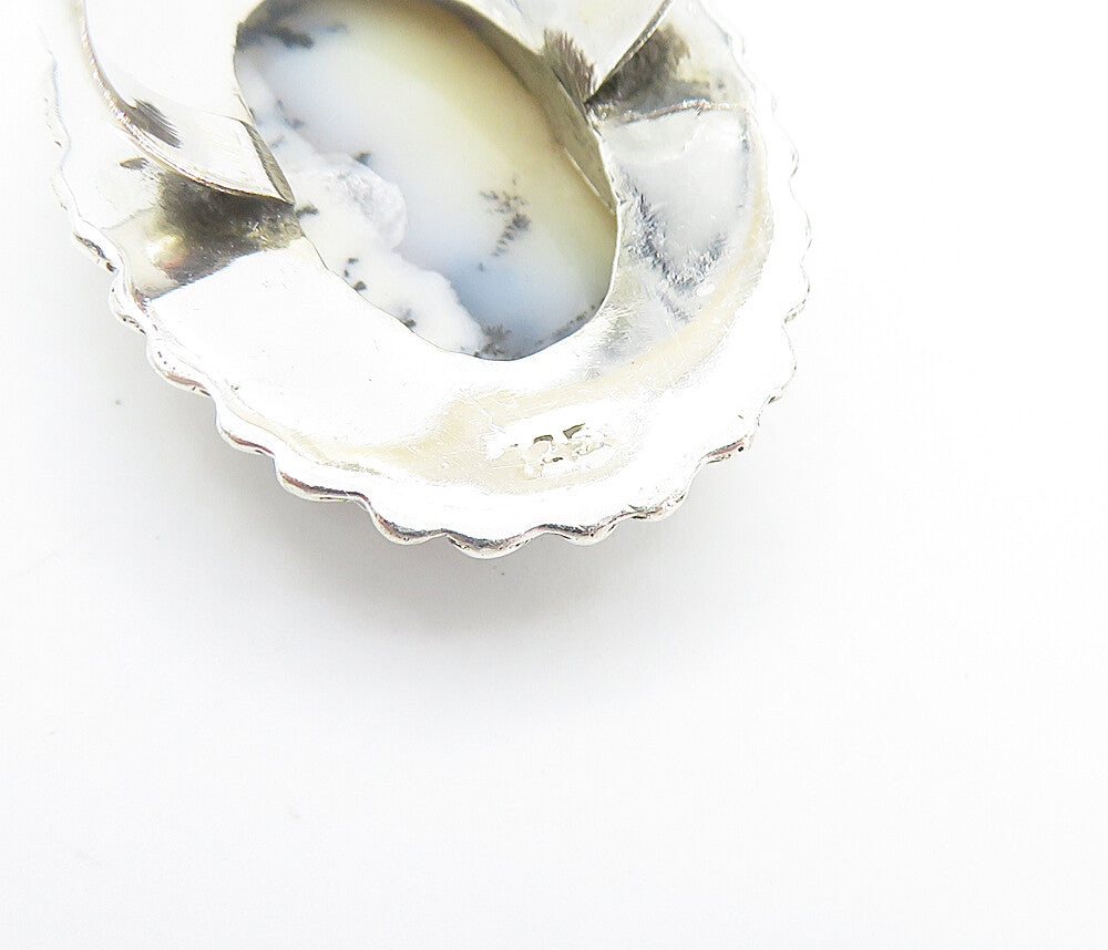 925 Sterling Silver  Agate Shiny Swirl Border Cocktail Ring Sz 10  RG8176