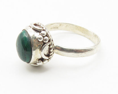 925 Sterling Silver  Vintage Cabochon Cut Malachite Band Ring Sz 7  RG11453