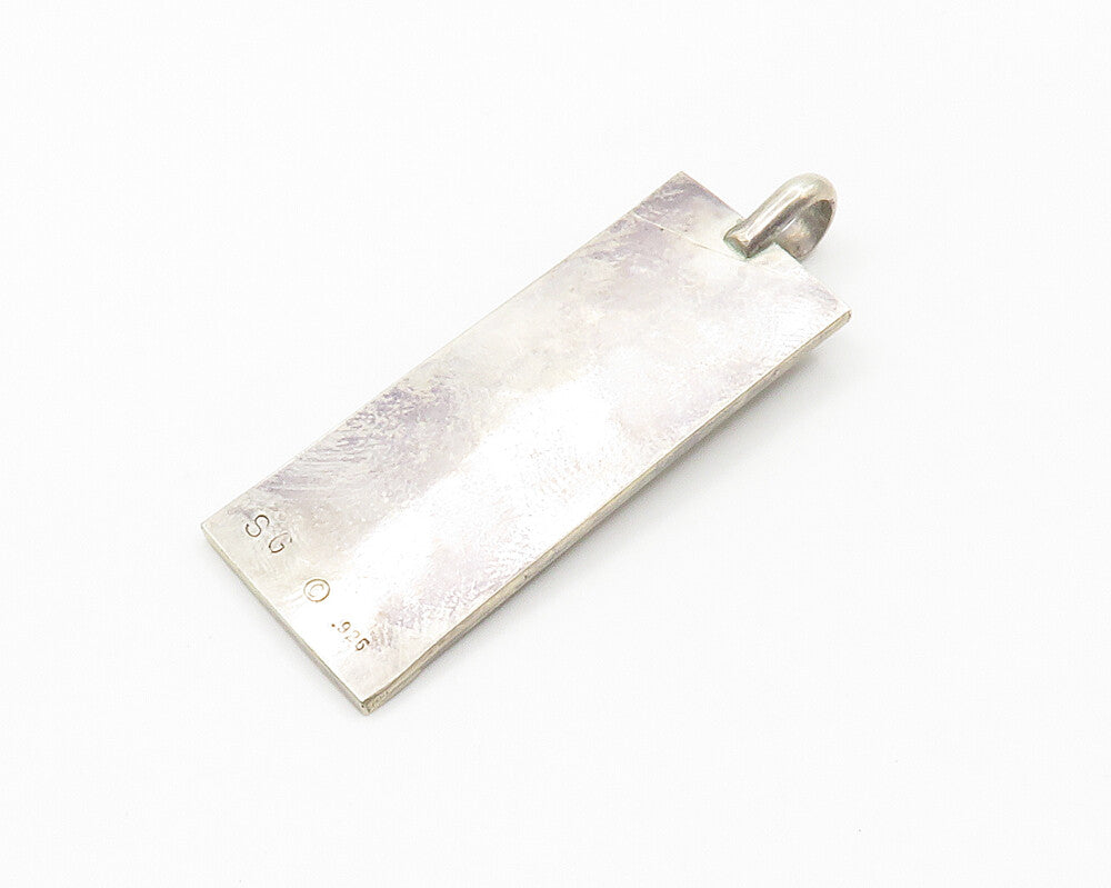 925 Sterling Silver  Vintage Dark Tone Chiseled Pattern Square Pendant PT11470