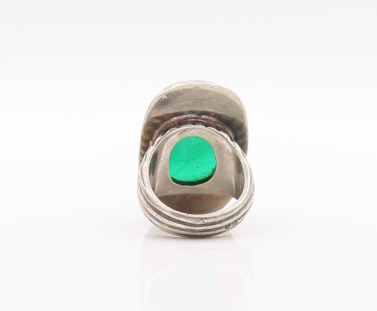 925 Sterling Silver Vintage Ring EUROPEAN Grooved Band Large Onyx  Sz 7  RG32386