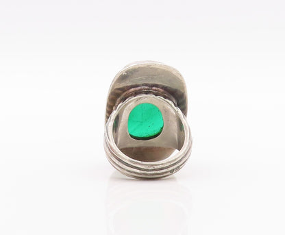 925 Sterling Silver Vintage Ring EUROPEAN Grooved Band Large Onyx  Sz 7  RG32386