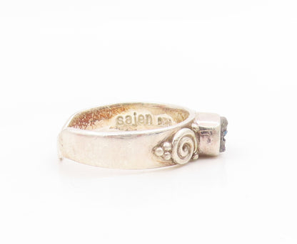 925 Sterling Silver Vintage Ring SAJEN Drusy Quartz Scrollwork  Sz 8  RG34686