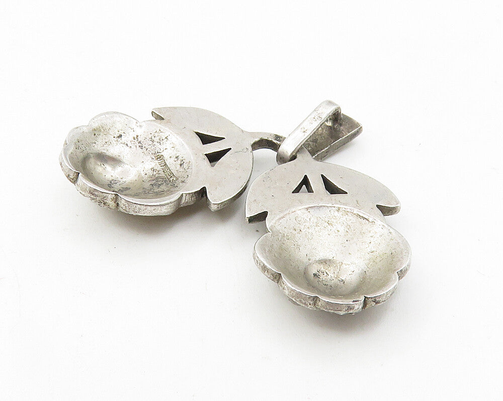 925 Sterling Silver  Vintage Sparkling Double Flower Motif Pendant  PT8096