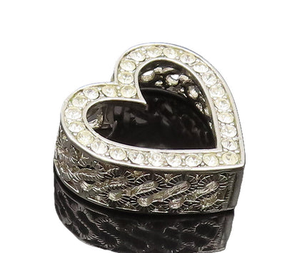 925 Sterling Silver Vintage Pendant Carved $ Band Crystal Heart Border  PT22607