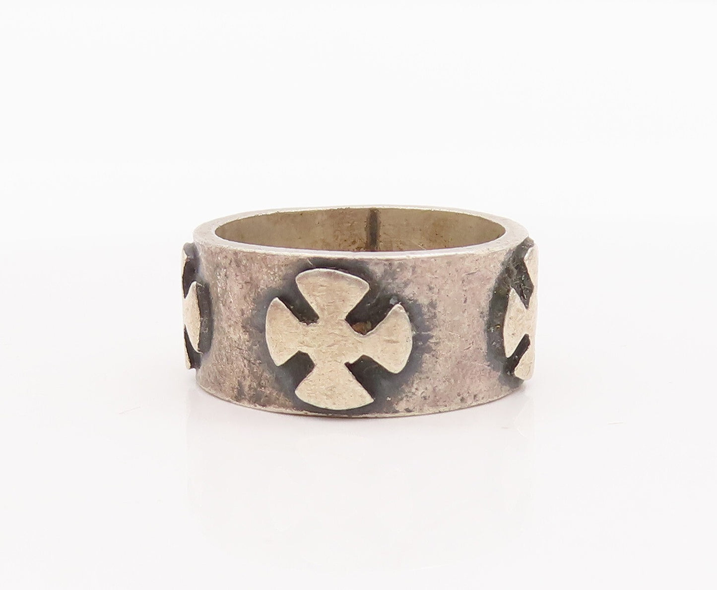 925 Sterling Silver Vintage Ring MEXICO Solid Carved Fan Shape  Sz 9  RG28788