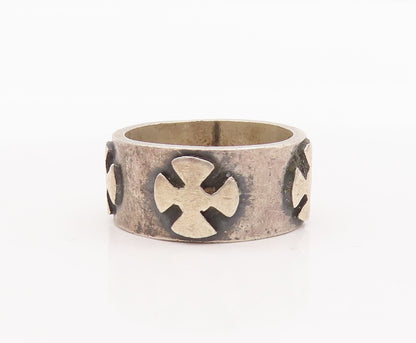 925 Sterling Silver Vintage Ring MEXICO Solid Carved Fan Shape  Sz 9  RG28788