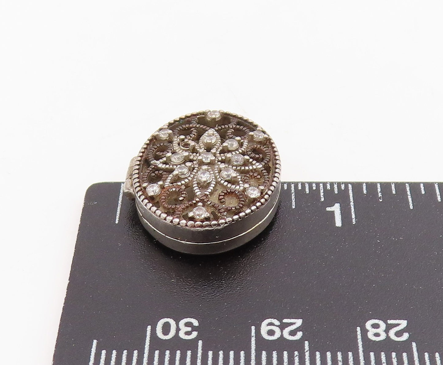 925 Sterling Silver Vintage Pendant CZ Floral Scrollwork Charm OPENS  PT25481
