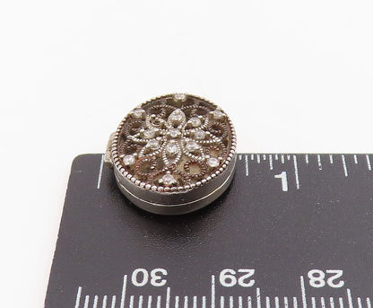925 Sterling Silver Vintage Pendant CZ Floral Scrollwork Charm OPENS  PT25481