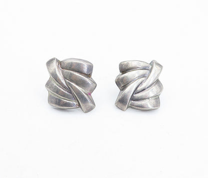 925 Sterling Silver  Vintage Dark Tone Modernist Design Drop Earrings  EG2270