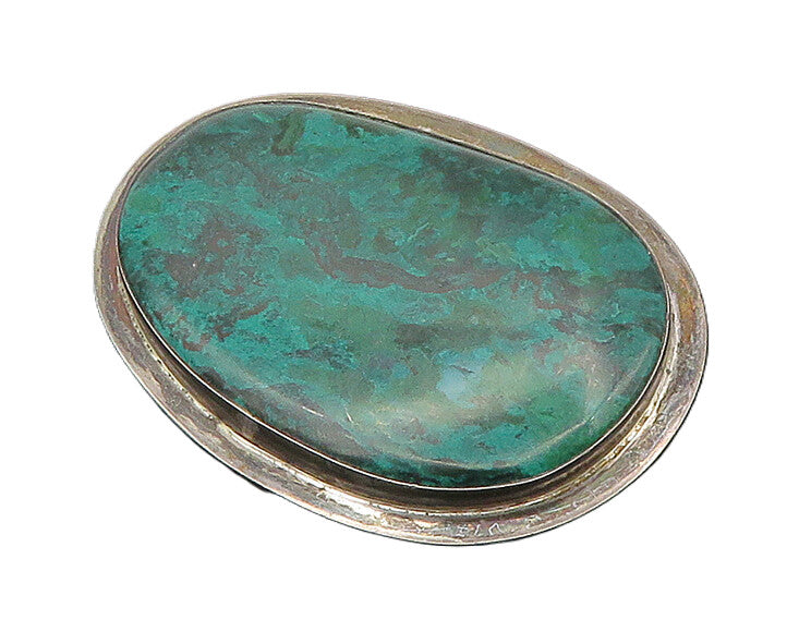 ISRAEL 925 Silver  Vintage Eilat Stone Dark Tone Smooth Brooch Pin  BP6915