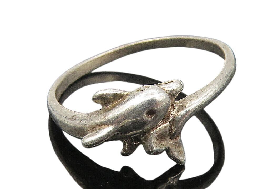 SILVER CLOUD 925 Sterling Silver  Vintage Dolphin Bypass Ring Sz 7  RG11507