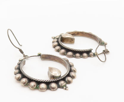 925 Sterling Silver  Vintage Beaded & Rope Twist Hoop Dangle Earrings  EG12361