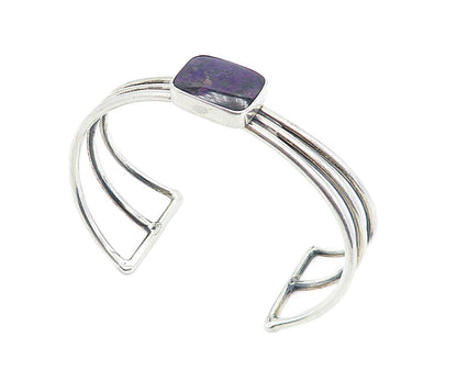 925 Sterling Silver  Vintage Purple Jasper Split Shank Cuff Bracelet  BT3087