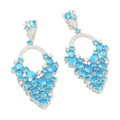 925 Sterling Silver Vintage Earrings Blue Topaz & CZ Cluster Clip On  EG13855
