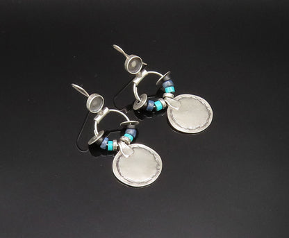 ISRAEL 925 Silver  Vintage Turquoise & Sodalite Beads Disc Earrings  EG11827