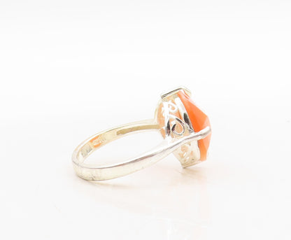 925 Sterling Silver Vintage Ring Round Cut Orange Cat's Eye  Sz 8  RG31325