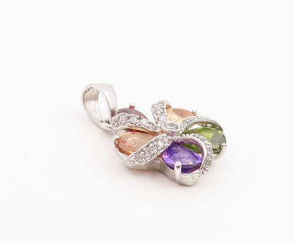 925 Sterling Silver Vintage Pendant Multi Gemstone Elegant Floral Charm  PT25969