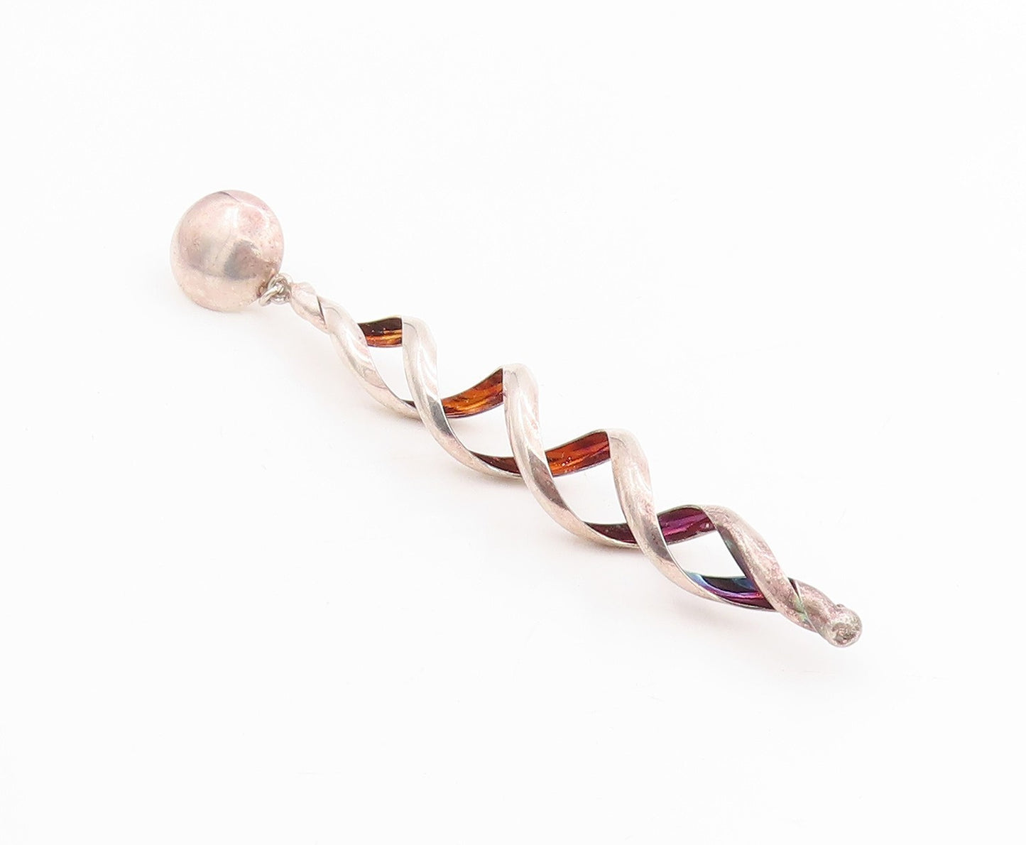 925 Sterling Silver Vintage Earrings Modernist Twisted Spiral Dangles  EG13760