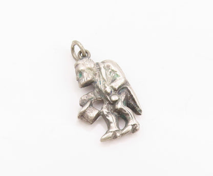925 Sterling Silver Vintage Pendant Dark Tone Old Man With Hat In Hand  PT23931