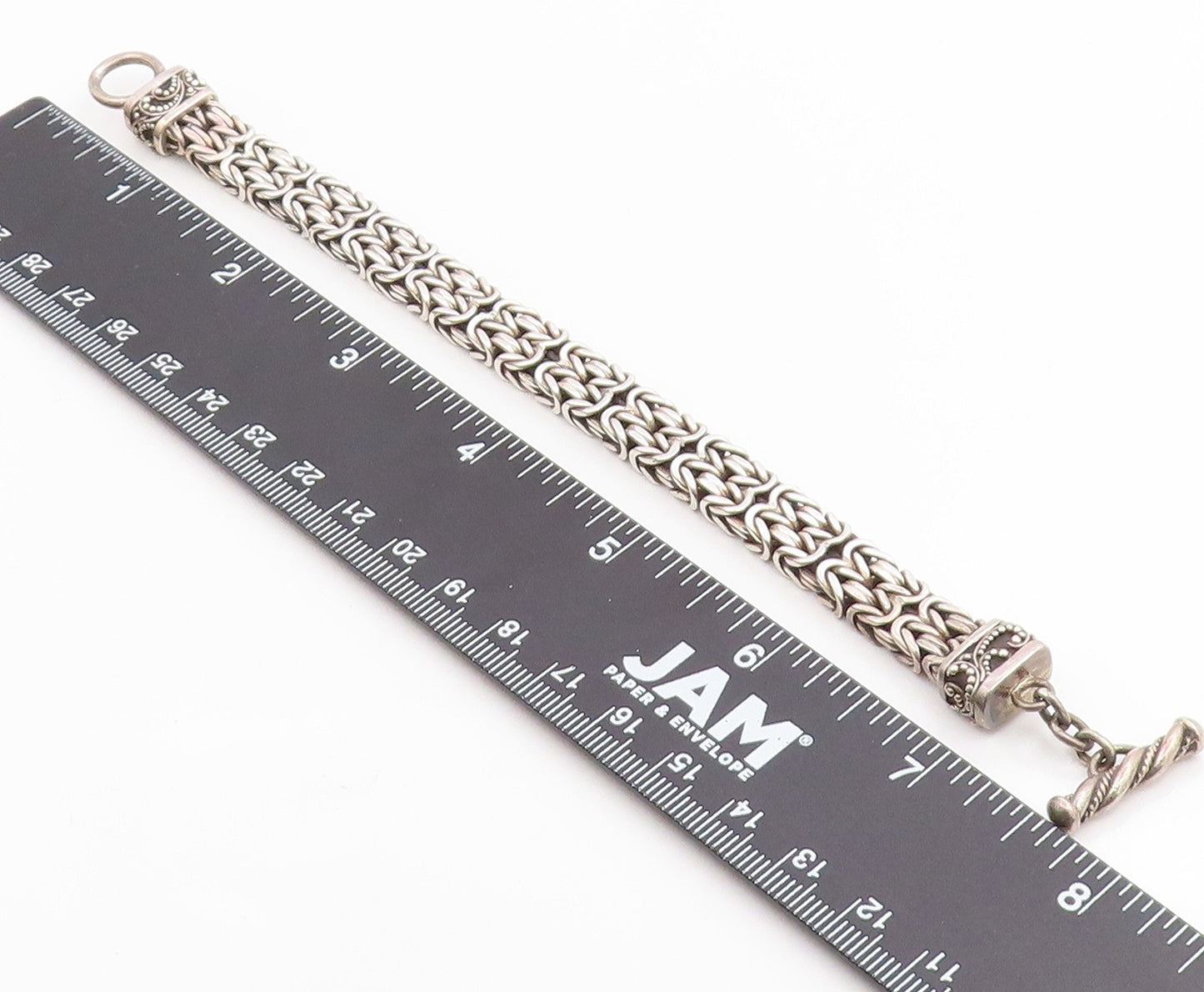 925 Sterling Silver Vintage Bracelet Classic Scrollwork Byzantine Chain  BT12053