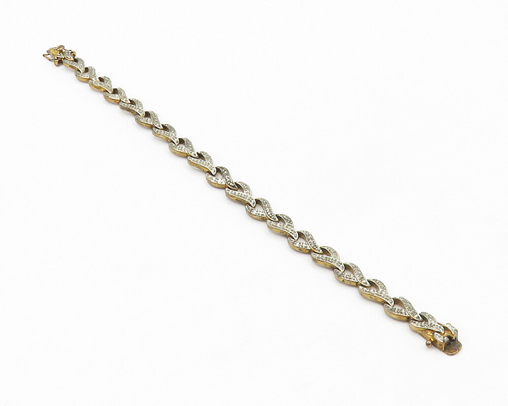 925 Sterling Silver  Vintage Genuine Diamond Wrench Link Chain Bracelet BT5249