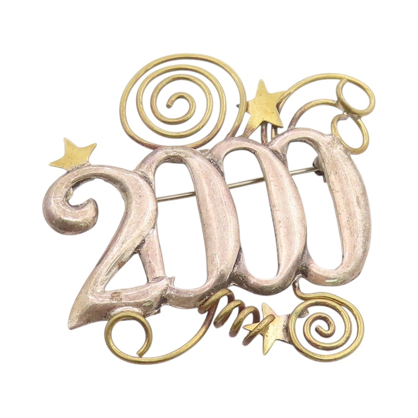 925 Sterling Silver Vintage Brooch Designer Cutout 2000 Celebration  BP11749