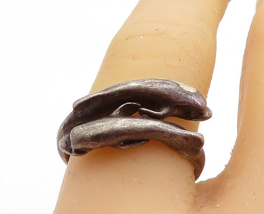 925 Sterling Silver  Vintage Oxidized Dolphin Bypass Band Ring Sz 8  RG6816