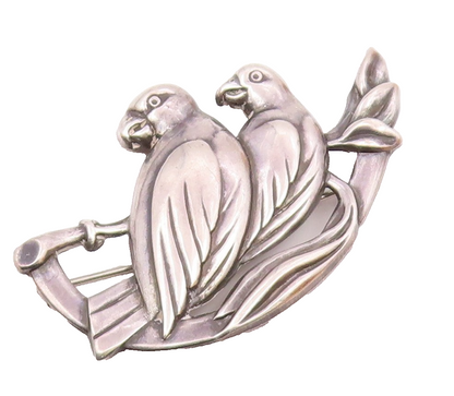 925 Sterling Silver  Vintage Shiny Love Birds On Branch Brooch Pin  BP9153