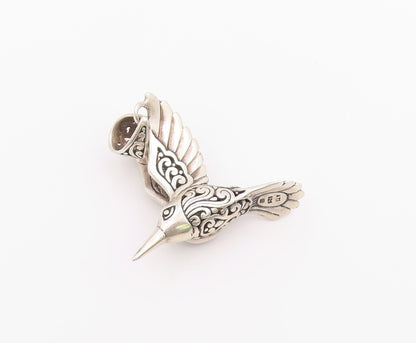 925 Sterling Silver Vintage Pendant ATI Blue Topaz Hummingbird Charm  PT26365