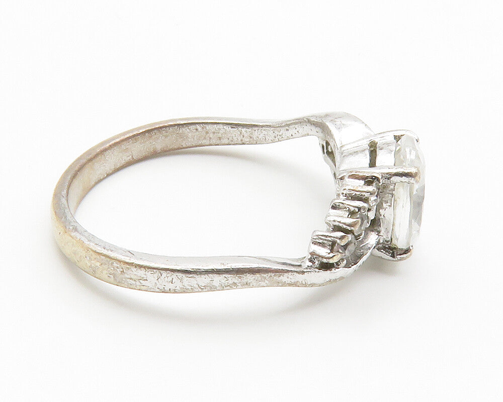 925 Sterling Silver  Vintage Prong Set Cubic Zirconia Band Ring Sz 6.5 RG14231