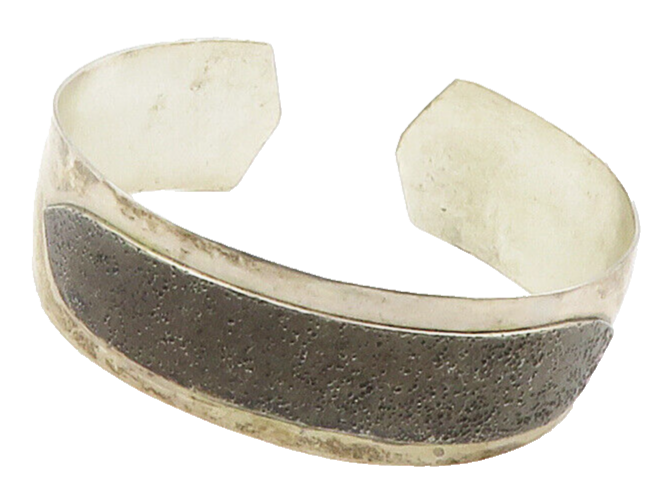 925 Sterling Silver  Vintage Modernist Shiny Two Tone Cuff Bracelet  BT6450