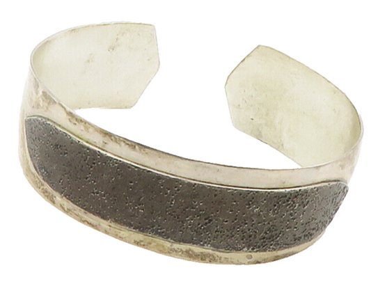 925 Sterling Silver  Vintage Modernist Shiny Two Tone Cuff Bracelet  BT6450