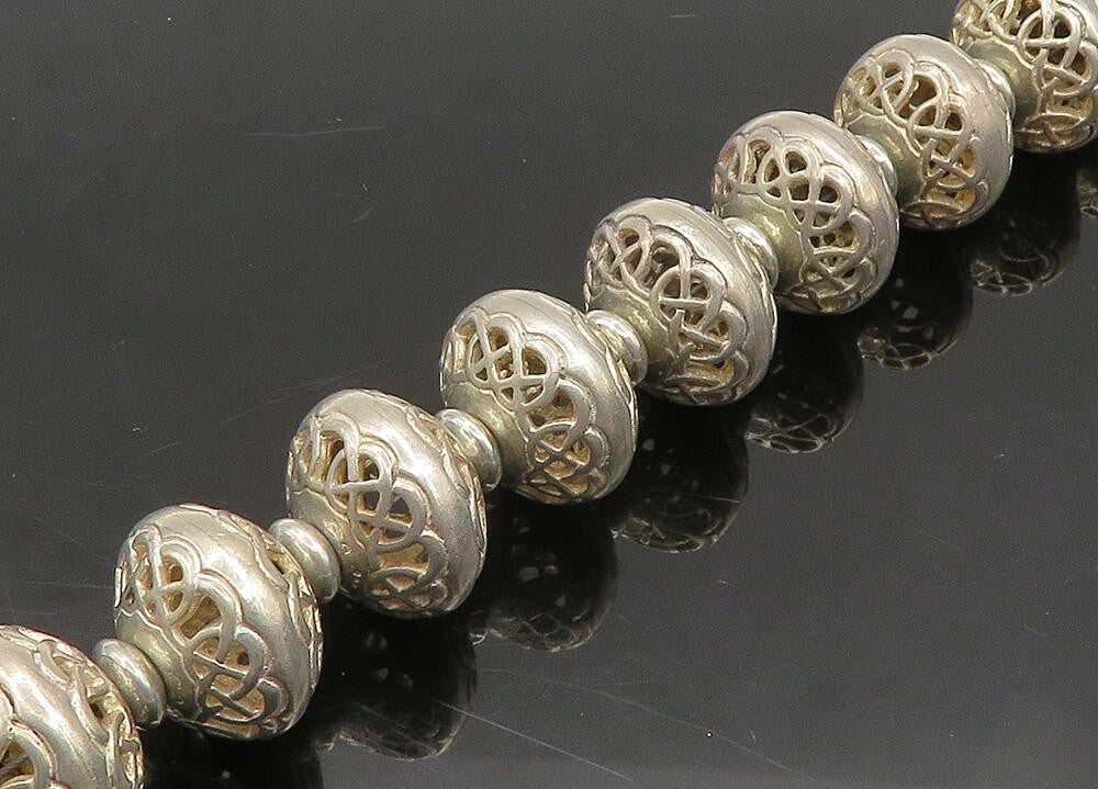 925 Sterling Silver  Vintage Knot Pattern Beaded Chain Bracelet  BT8027