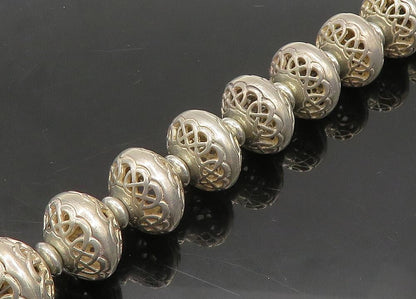 925 Sterling Silver  Vintage Knot Pattern Beaded Chain Bracelet  BT8027