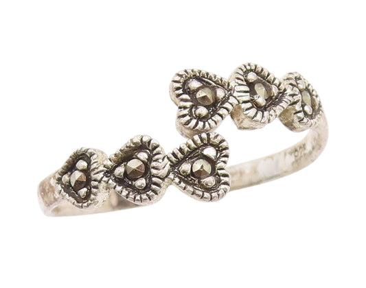 925 Sterling Silver Vintage Ring Antique Marcasite Heart Band  Sz 11  RG33151