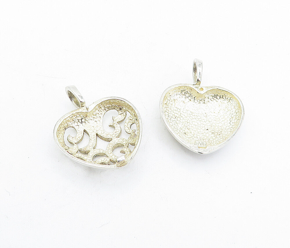 925 Sterling Silver Vintage Shiny Swirl Love Heart Pendant (OPENS) PT3488