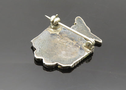 ZUNI NAVAJO 925 Silver Vintage Mother Of Pearl Multi Stone Brooch Pin BP7924
