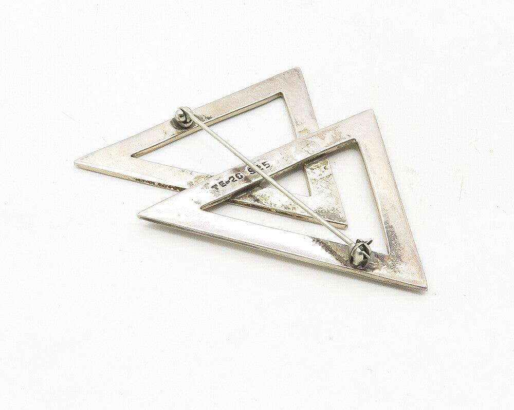 MEXICO 925 Sterling Silver  Vintage Open Triangles Smooth Brooch Pin  BP3741