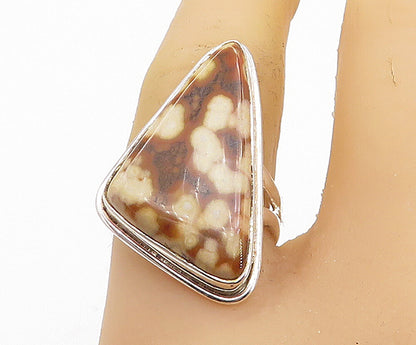 925 Sterling Silver  Brown Spotted Jasper Cocktail Ring Sz 7.5  RG8486