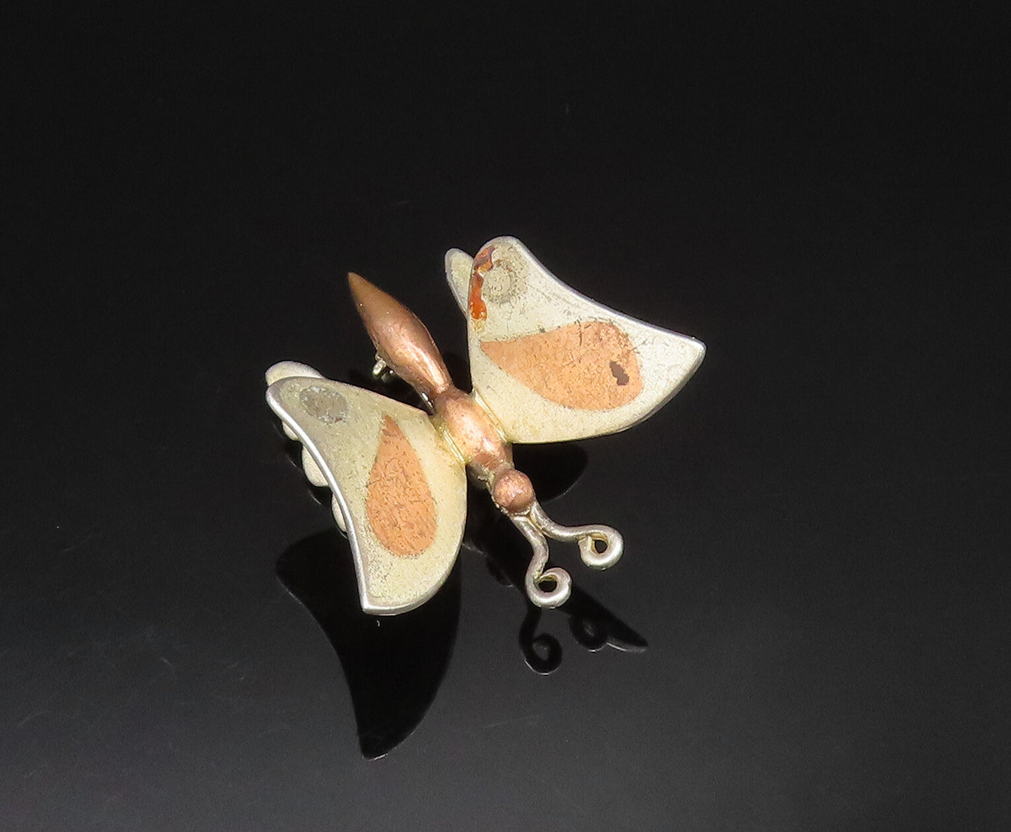 METALES CASADOS 925 Silver  Vintage Two Tone 3D Butterfly Brooch Pin  BP9654
