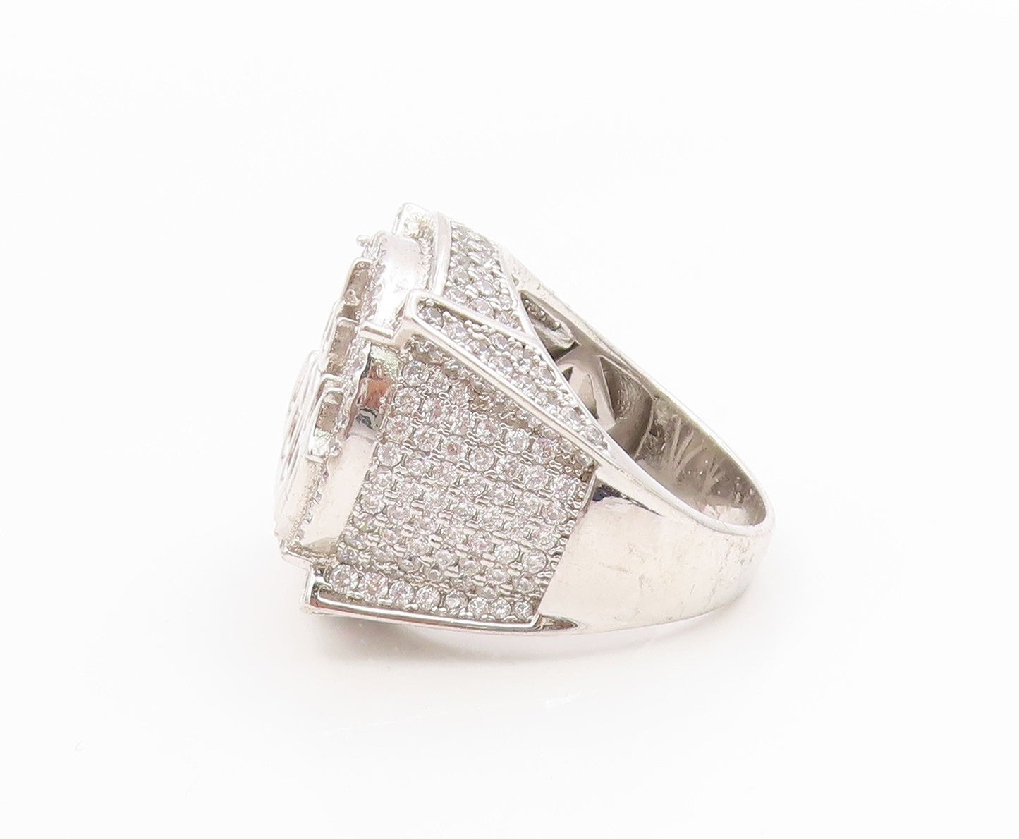 925 Sterling Silver Vintage Ring CZ Allah Arabic Calligraphy Band Sz 11 RG34545