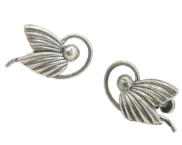 DANECRAFT 925 Silver  Vintage Fluted Wing Design Non Pierce Earrings  EG4256