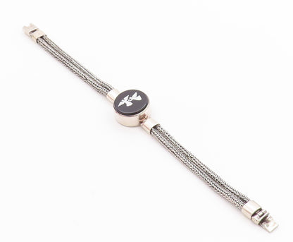925 Sterling Silver Vintage Bracelet Enameled Flying Angels Roped Band  BT11307
