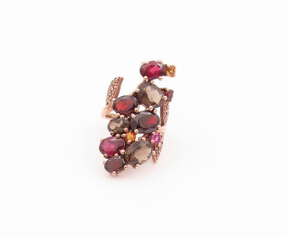 925 Sterling Silver Vintage Ring Rose Gold Plated CZ & Gemstones Sz 5 RG32212