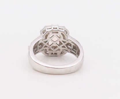 925 Sterling Silver Vintage Ring Rectangle Cut Morganite & CZ  Sz 7  RG29894
